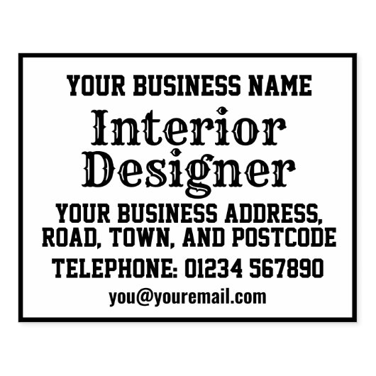 Interieurontwerper met naam, adres, enz. rubberstempel (Afrduk)
