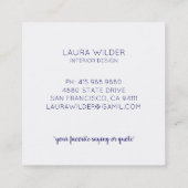 Interieurontwerper monogram bloemmotief crème vierkante visitekaartje (Achterkant)