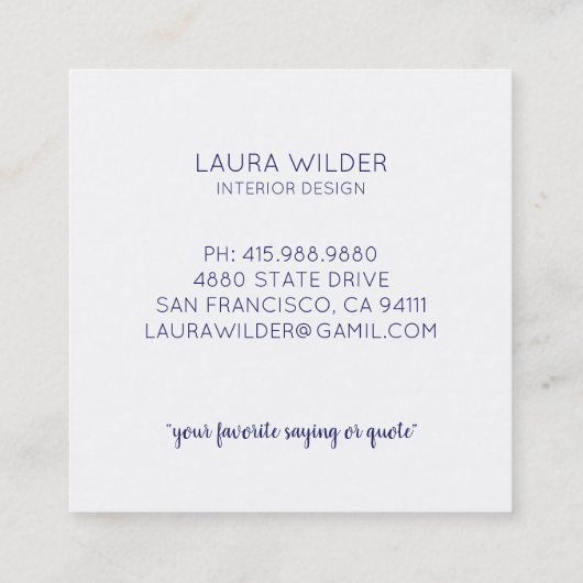 Interieurontwerper monogram bloemmotief crème vierkante visitekaartje (Achterkant)