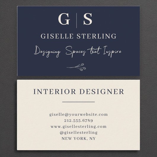 Interieurontwerper Monogram Elegante Marine Blue C Visitekaartje