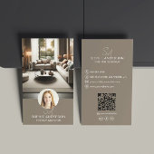 Interieurontwerper Monogram Foto QR Taupe Visitekaartje