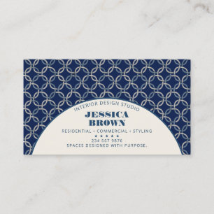 Interieurontwerper Navy Geometrisch Modern Elegant Visitekaartje