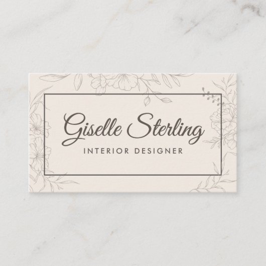 Interieurontwerper Neutraal ivoor Floral Elegant Visitekaartje (Voorkant)
