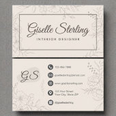 Interieurontwerper Neutraal ivoor Floral Elegant Visitekaartje