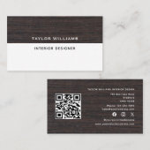 Interieurontwerper QR Code Wood Theme Social Media Visitekaartje (Voorkant / Achterkant)