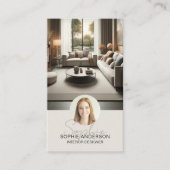 Interieurontwerper Script Naam Foto QR Tan Visitekaartje (Voorkant)