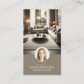 Interieurontwerper Script Naam Foto QR Taupe Visitekaartje (Voorkant)