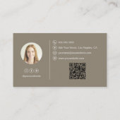 Interieurontwerper Script Naam Foto QR Taupe Visitekaartje (Achterkant)