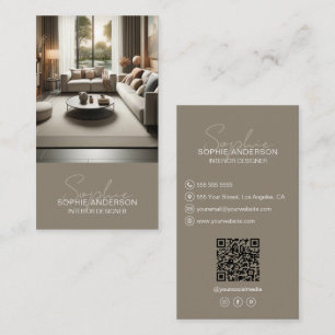 Interieurontwerper Script Naam Foto QR Taupe Visitekaartje