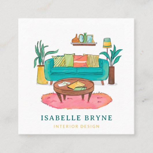 Interieurontwerper Staging Waterverf Meubels Vierkante Visitekaartje (Voorkant)