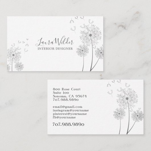 Interieurontwerper Wind Blown Flowers Visitekaartj Visitekaartje (Voorkant / Achterkant)