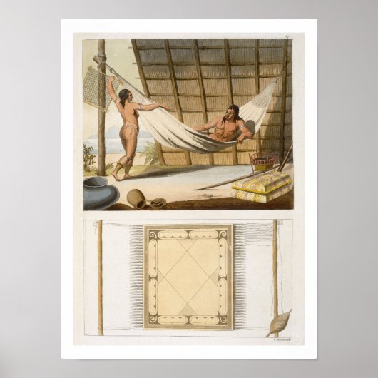 Interieurscène met indians (kleurengraving) poster (Voorkant)