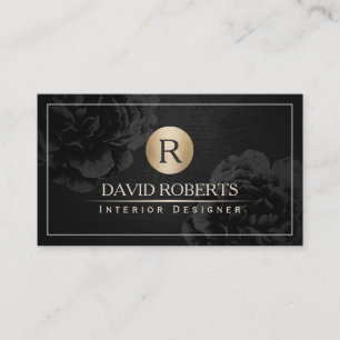 Interior Design Gold Monogram  Black Floral Visitekaartje