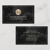 Interior Design Gold Monogram  Black Floral Visitekaartje (Voorkant / Achterkant)