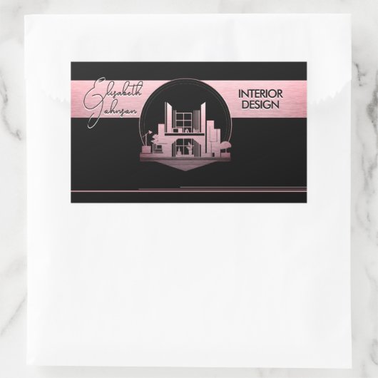 Interior Design or Architect Logo Black and Rose  Rechthoekige Sticker (Tas)