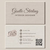 Interior Designer Beige Linen Elegant QR Code Visitekaartje