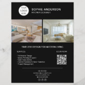Interior Designer Logo Photo QR Black Business Flyer (Voorkant)
