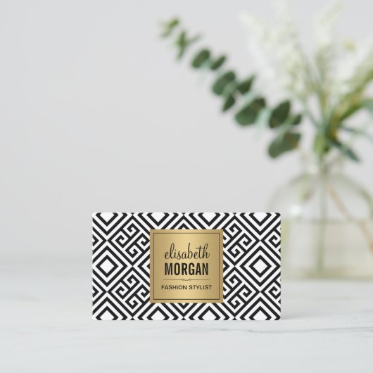 Interior Designer - Luxury Gold Black Geometric Visitekaartje (Staand voorkant)