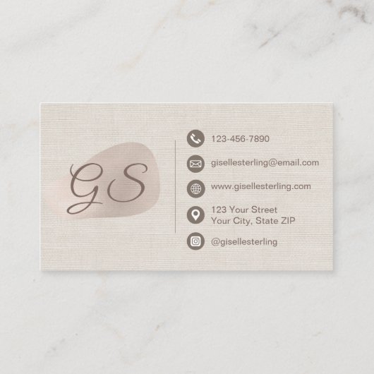 Interior Designer Neutral Beige Linen Abstract Visitekaartje (Achterkant)