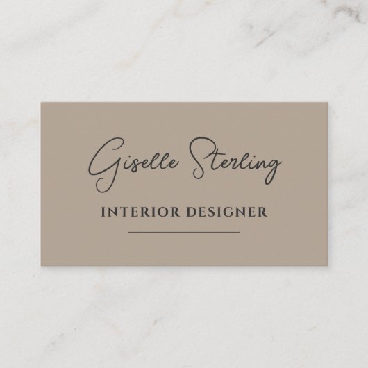 Interior Designer Neutral Taupe Script QR Code Visitekaartje (Voorkant)