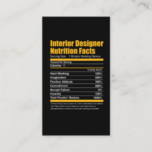 Interior Designer Nutrition Facts Funny T-Shirt Visitekaartje