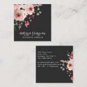 Interior Designer Pink Floral Boho Black Vierkante Visitekaartje (Voorkant / Achterkant)