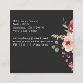 Interior Designer Pink Floral Boho Black Vierkante Visitekaartje (Achterkant)