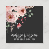 Interior Designer Pink Floral Boho Black Vierkante Visitekaartje (Voorkant)