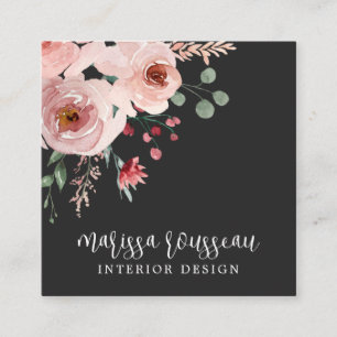 Interior Designer Pink Floral Boho Black Vierkante Visitekaartje