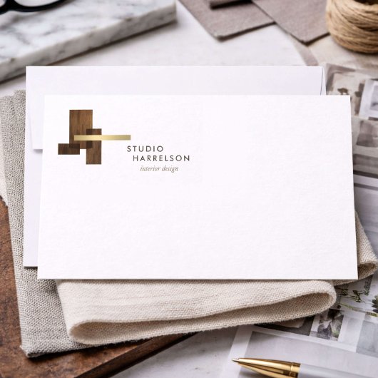 Interior Designer Wood Gold Logo Flat Notecard Notitiekaartje