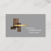 Interior Designer Wood Gold Logo Gray Visitekaartje (Voorkant)