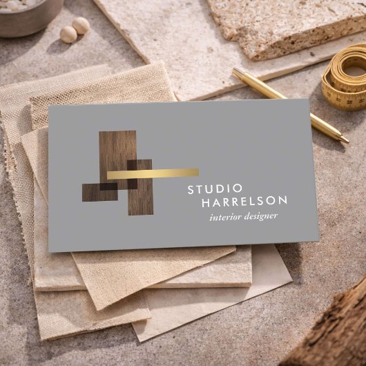 Interior Designer Wood Gold Logo Gray Visitekaartje