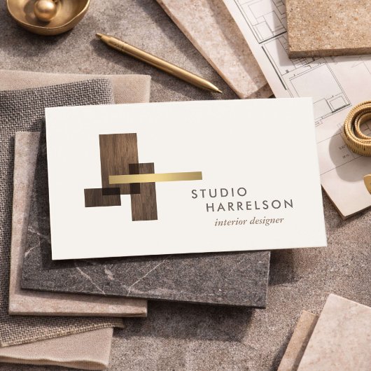 Interior Designer Wood Gold Logo Ivory Visitekaartje