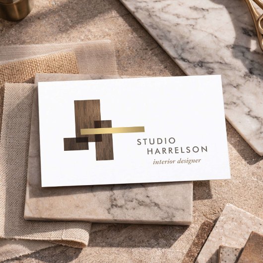 Interior Designer Wood Gold Logo Visitekaartje