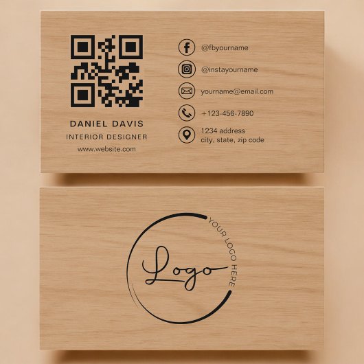 Interior Designer Wood Professional QR Code Visitekaartje