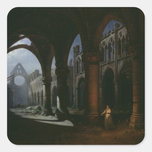 Interior of a Abbey in Ruins, 1848 Vierkante Sticker (Voorkant)