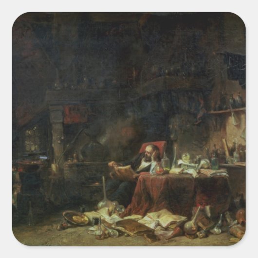 Interior of a Alchemist's Study Vierkante Sticker (Voorkant)