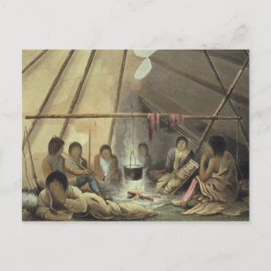 Interior of a Cree Indian Tent, 25 maart 1820, f Briefkaart