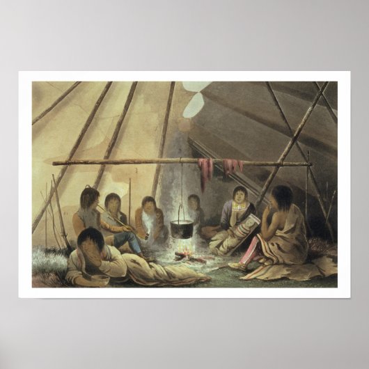 Interior of a Cree Indian Tent, 25 maart 1820, f Poster (Voorkant)