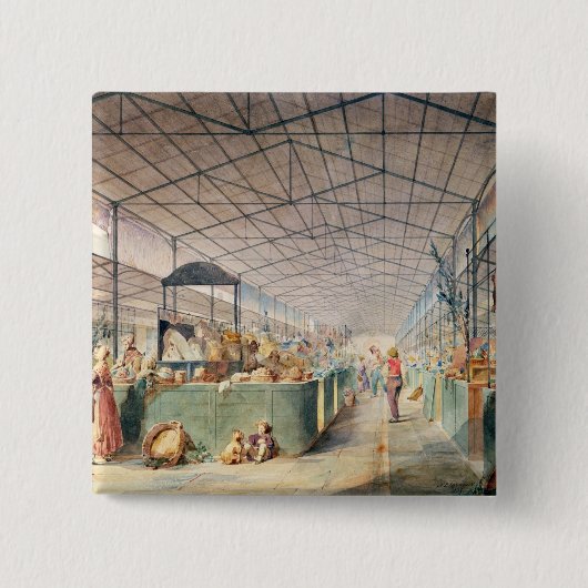 Interior of Les Halles, 1835 Vierkante Button 5,1 Cm (Voorkant)