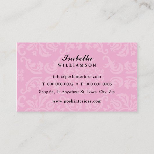 INTERIORS modern elegant textiel damast heet roze Visitekaartje (Achterkant)
