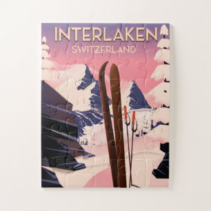 Interlaken Switzerland Ski travel poster. Legpuzzel