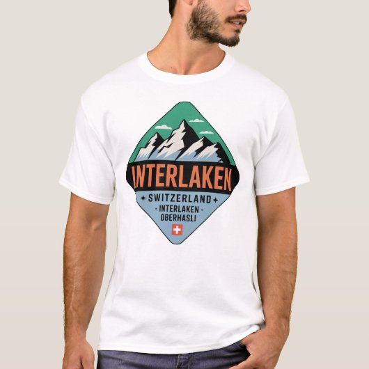Interlaken Zwitserland Mountain Badge T-shirt (Voorkant)