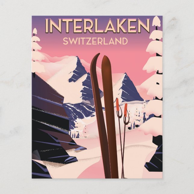 Interlaken Zwitserland Ski-reisposter. (Voorkant)