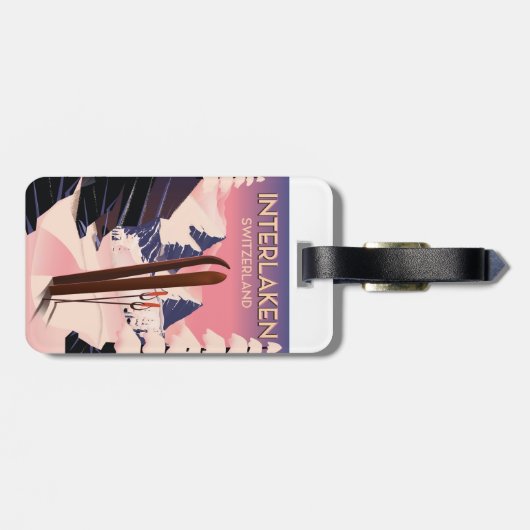 Interlaken Zwitserland Ski reisposter. Bagagelabel (Achterkant horizontaal)