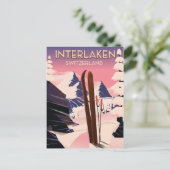 Interlaken Zwitserland Ski reisposter. Briefkaart (Staand voorkant)