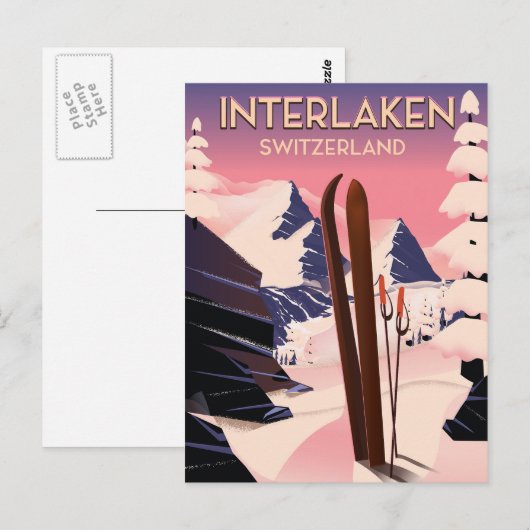 Interlaken Zwitserland Ski reisposter. Briefkaart (Voorkant / Achterkant)