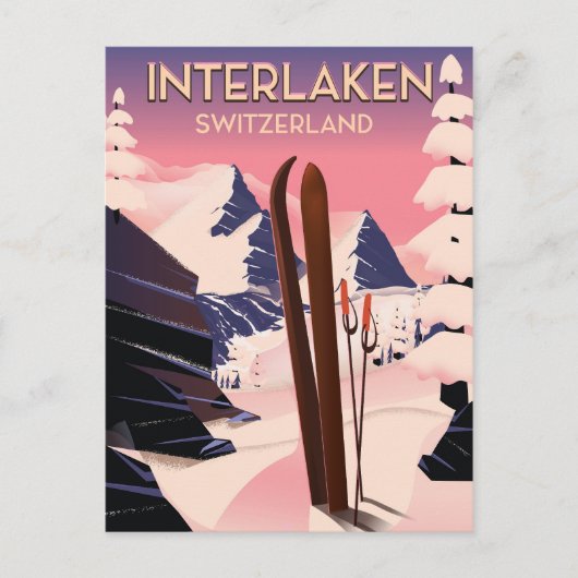 Interlaken Zwitserland Ski reisposter. Briefkaart (Voorkant)