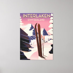 Interlaken Zwitserland Ski reisposter. Canvas Afdruk