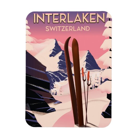 Interlaken Zwitserland Ski-reisposter. Magneet (Verticaal)